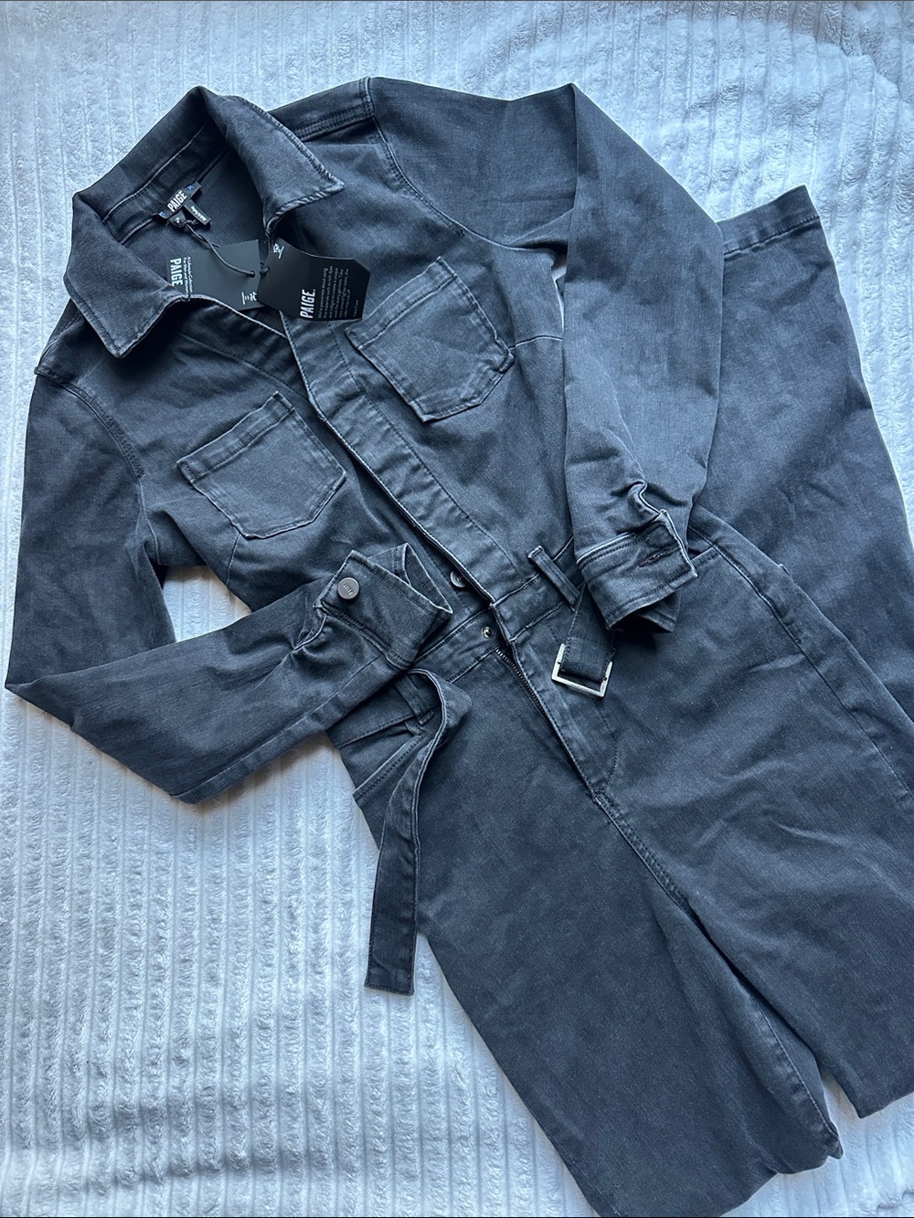 Paige Manhattan Matilda Denim Charcoal Utility Denim Jumpsuit